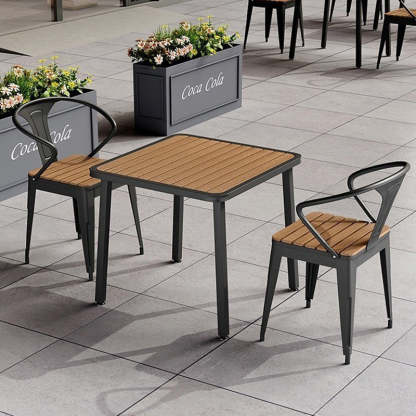 Minimalist Slat Top Iron Dining Table — Black