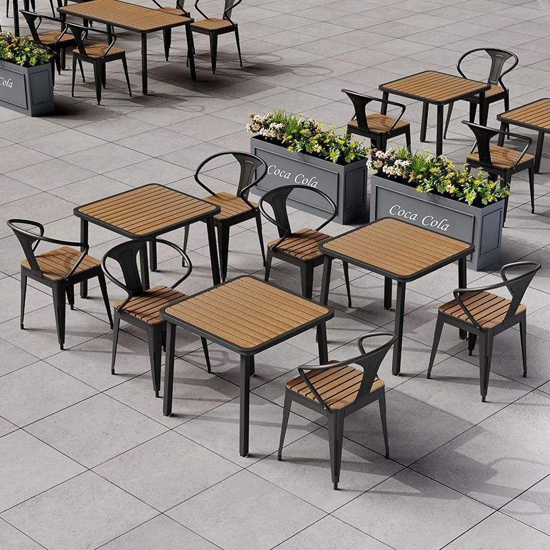 Minimalist Slat Top Iron Dining Table