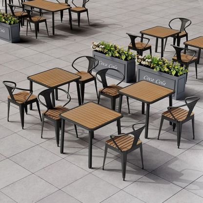 Minimalist Slat Top Iron Dining Table