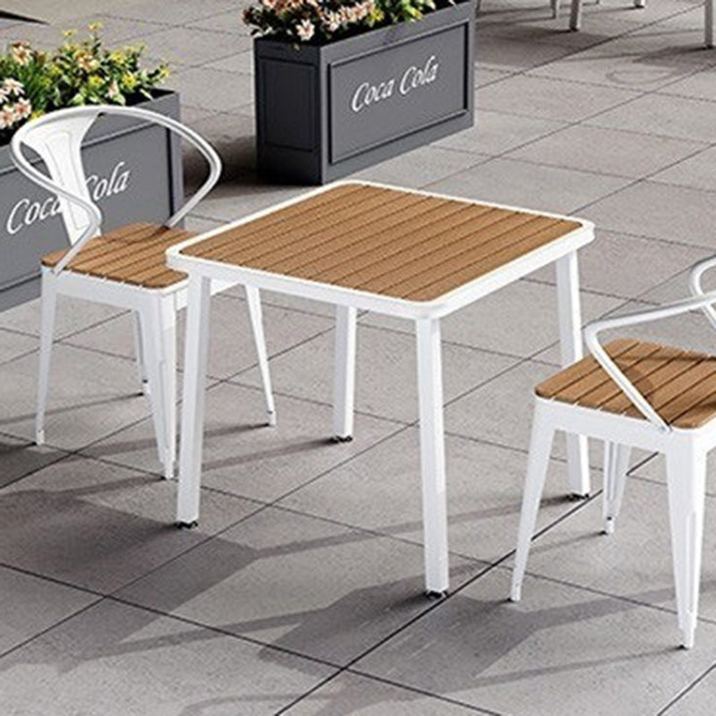 Minimalist Slat Top Iron Dining Table — White