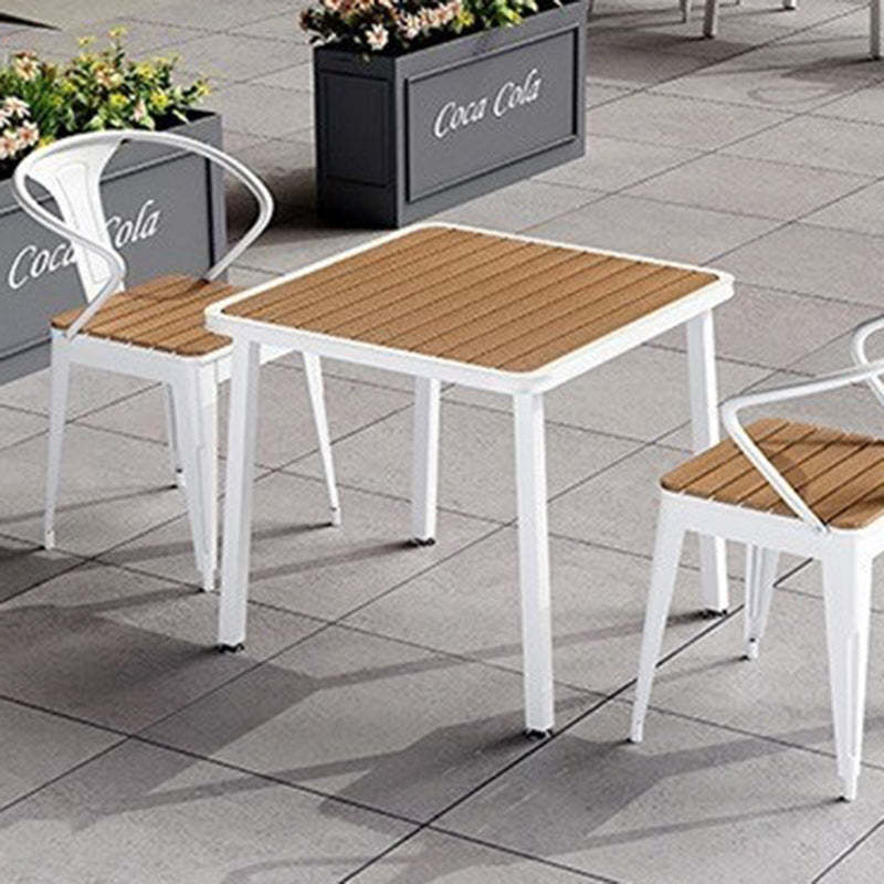 Minimalist Slat Top Iron Dining Table — White