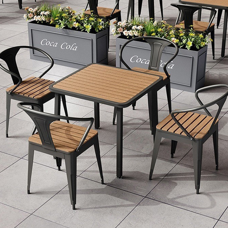 Minimalist Slat Top Iron Dining Table