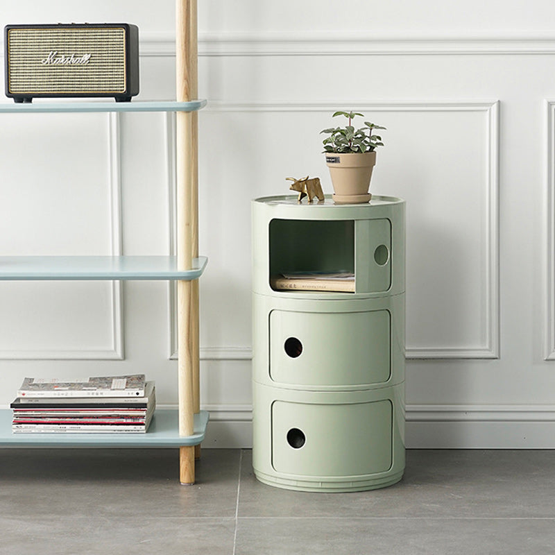 Scandinavian Round Plastic 3-Drawer Nightstand — Pink