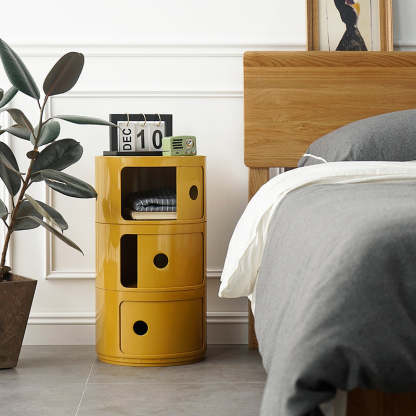 Scandinavian Round Plastic 3-Drawer Nightstand — Yellow