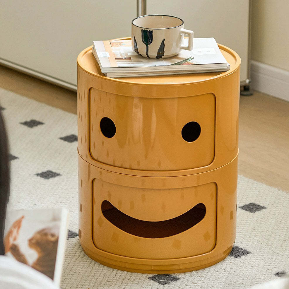 Scandinavian Smile Face Plastic Round Nightstand 2-Drawer