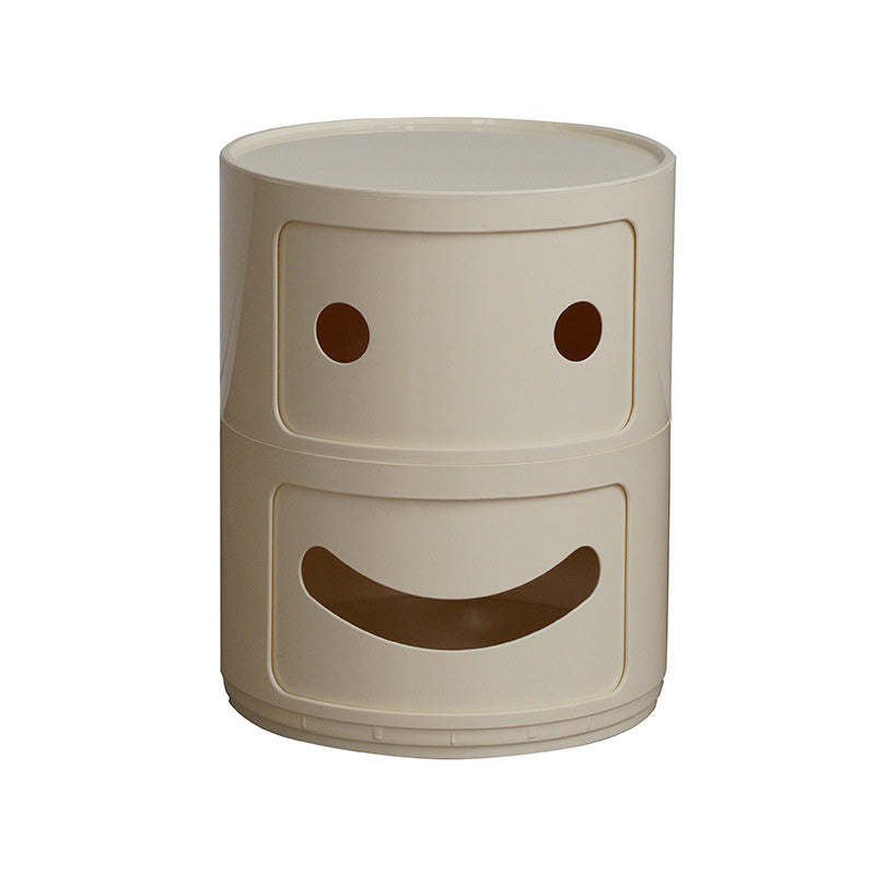 Scandinavian Smile Face Plastic Round Nightstand 2-Drawer