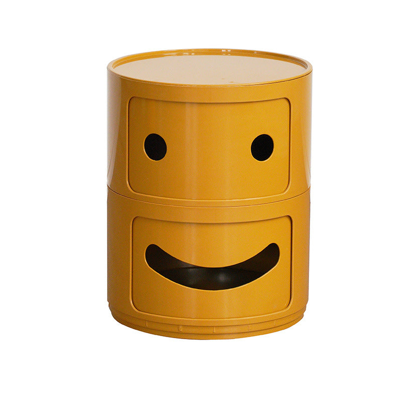 Scandinavian Smile Face Plastic Round Nightstand 2-Drawer