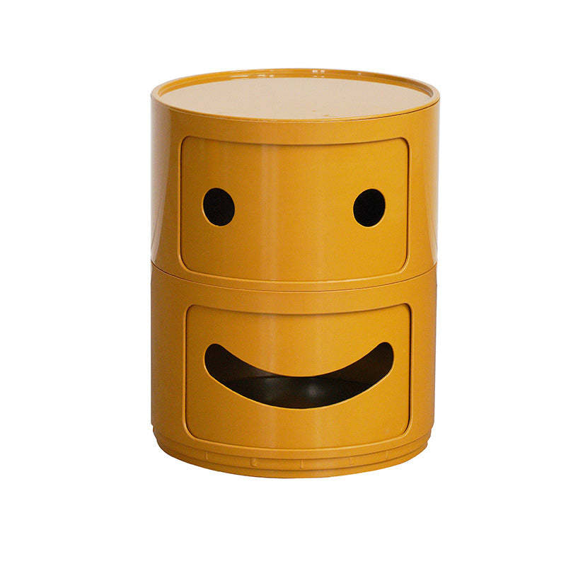 Scandinavian Smile Face Plastic Round Nightstand 2-Drawer