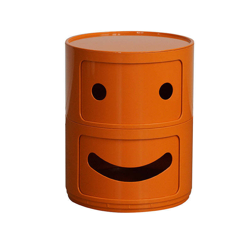 Scandinavian Smile Face Plastic Round Nightstand 2-Drawer