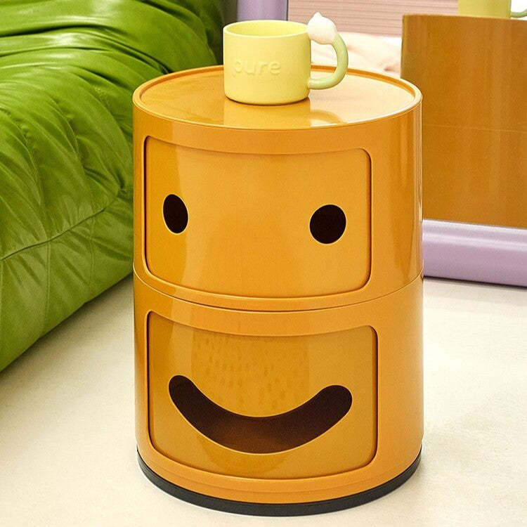 Scandinavian Smile Face Plastic Round Nightstand 2-Drawer