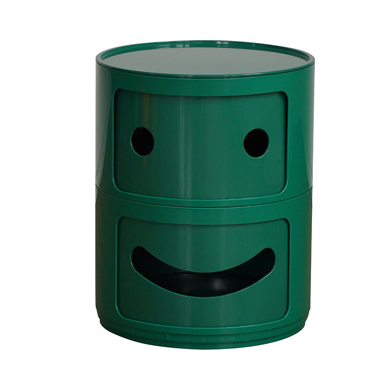 Scandinavian Smile Face Plastic Round Nightstand 2-Drawer