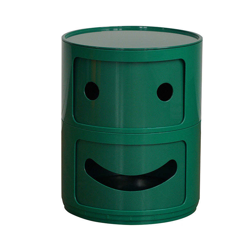 Scandinavian Smile Face Plastic Round Nightstand 2-Drawer