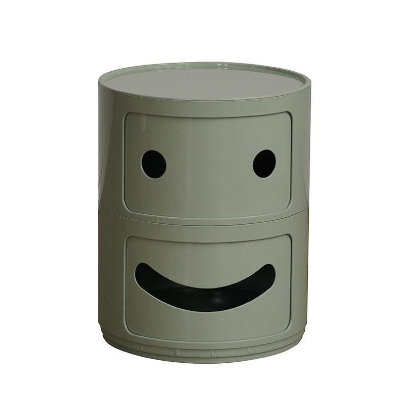 Scandinavian Smile Face Plastic Round Nightstand 2-Drawer