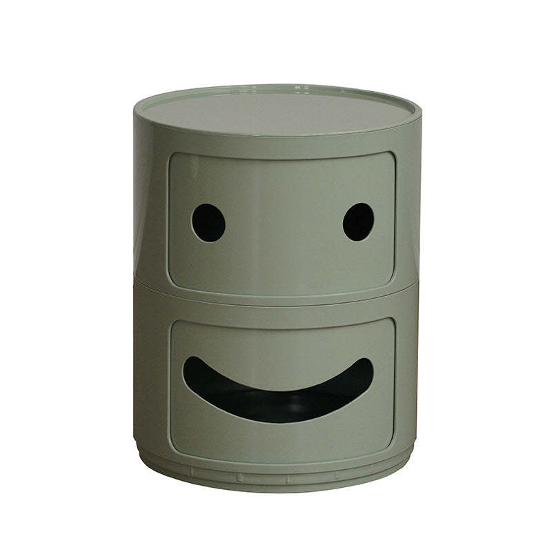 Scandinavian Smile Face Plastic Round Nightstand 2-Drawer