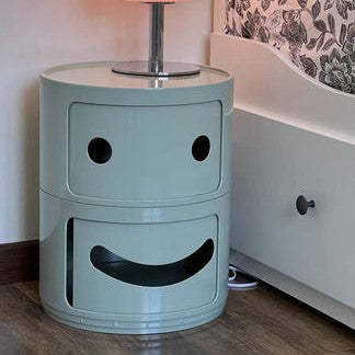 Scandinavian Smile Face Plastic Round Nightstand 2-Drawer