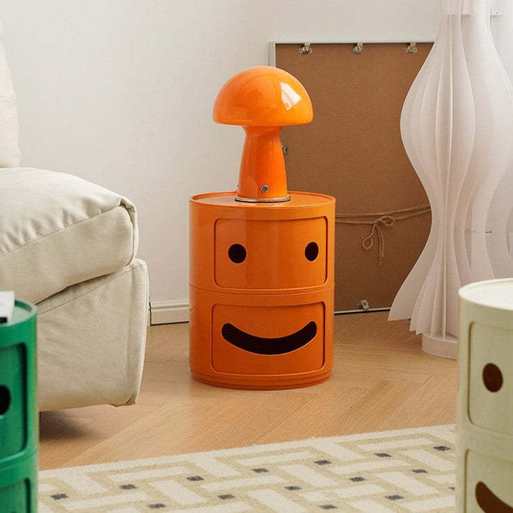 Scandinavian Smile Face Plastic Round Nightstand 2-Drawer