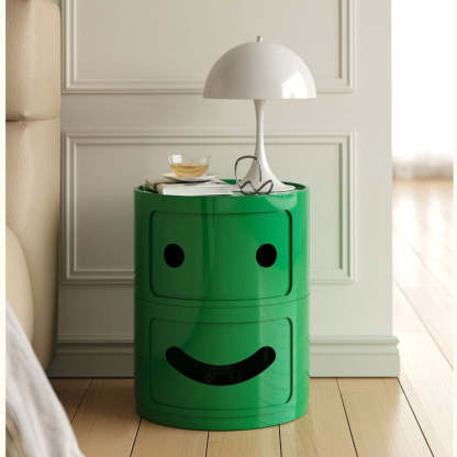 Scandinavian Smile Face Plastic Round Nightstand 2-Drawer — Orange