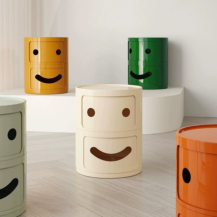 Scandinavian Smile Face Plastic Round Nightstand 2-Drawer