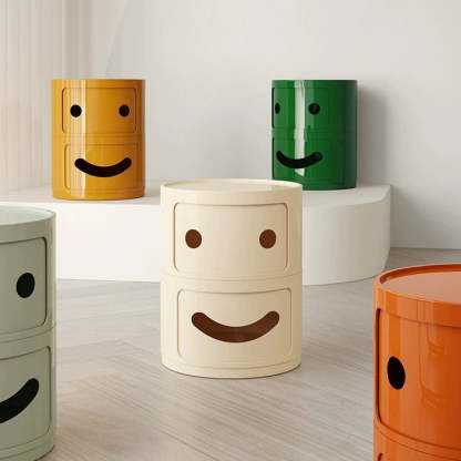 Scandinavian Smile Face Plastic Round Nightstand 2-Drawer