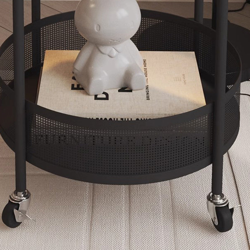 Contemporary Glass Iron Round End Table Casters 2-Tier
