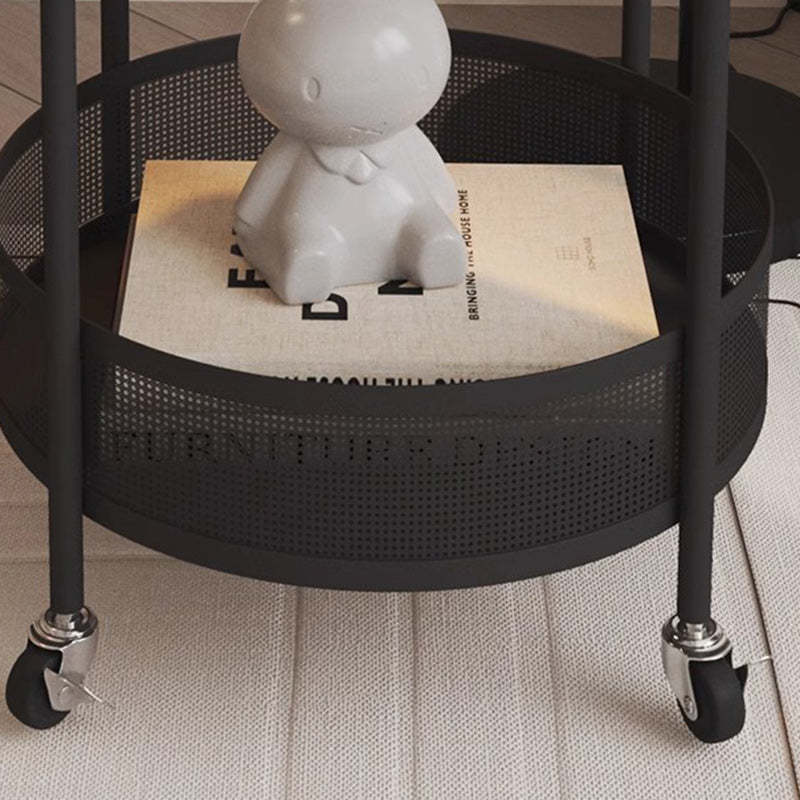 Contemporary Glass Iron Round End Table Casters 2-Tier