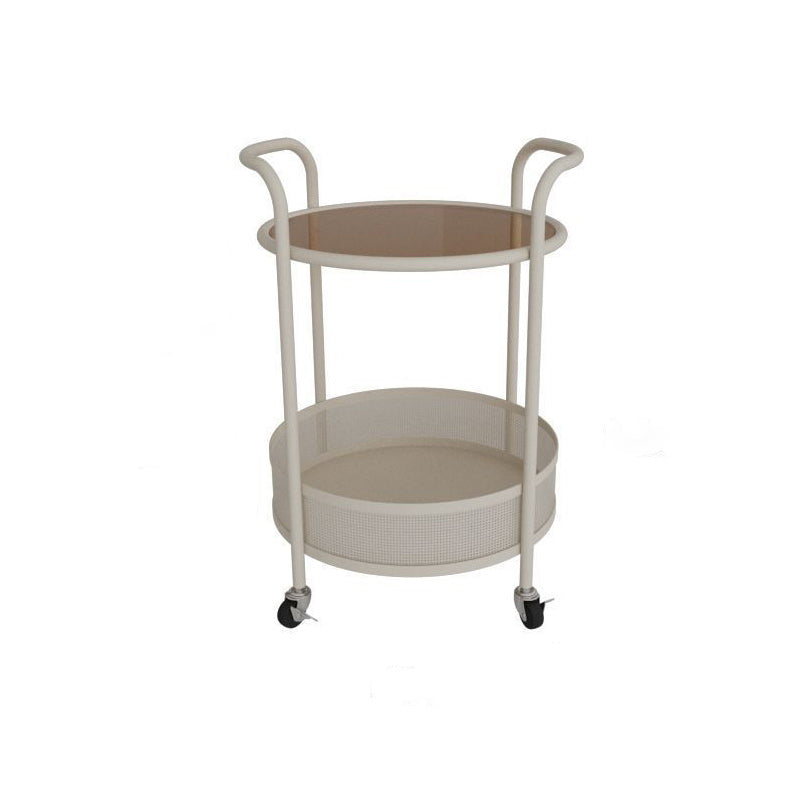 Contemporary Glass Iron Round End Table Casters 2-Tier