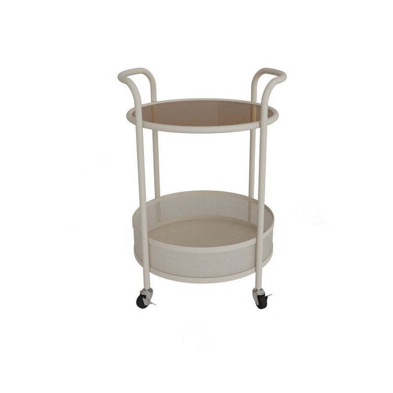 Contemporary Glass Iron Round End Table Casters 2-Tier