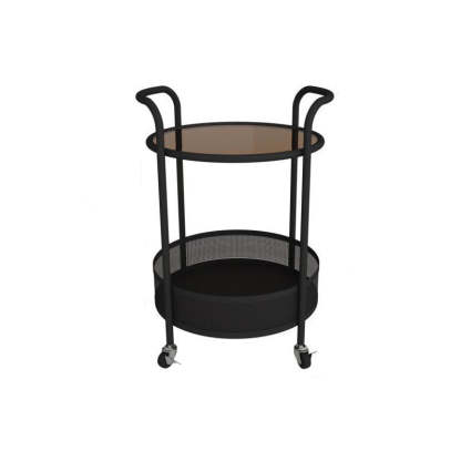 Contemporary Glass Iron Round End Table Casters 2-Tier