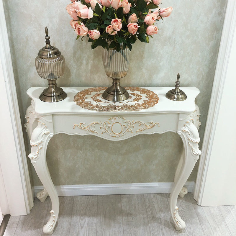 European Wood Arc Carved Console Table — Silver