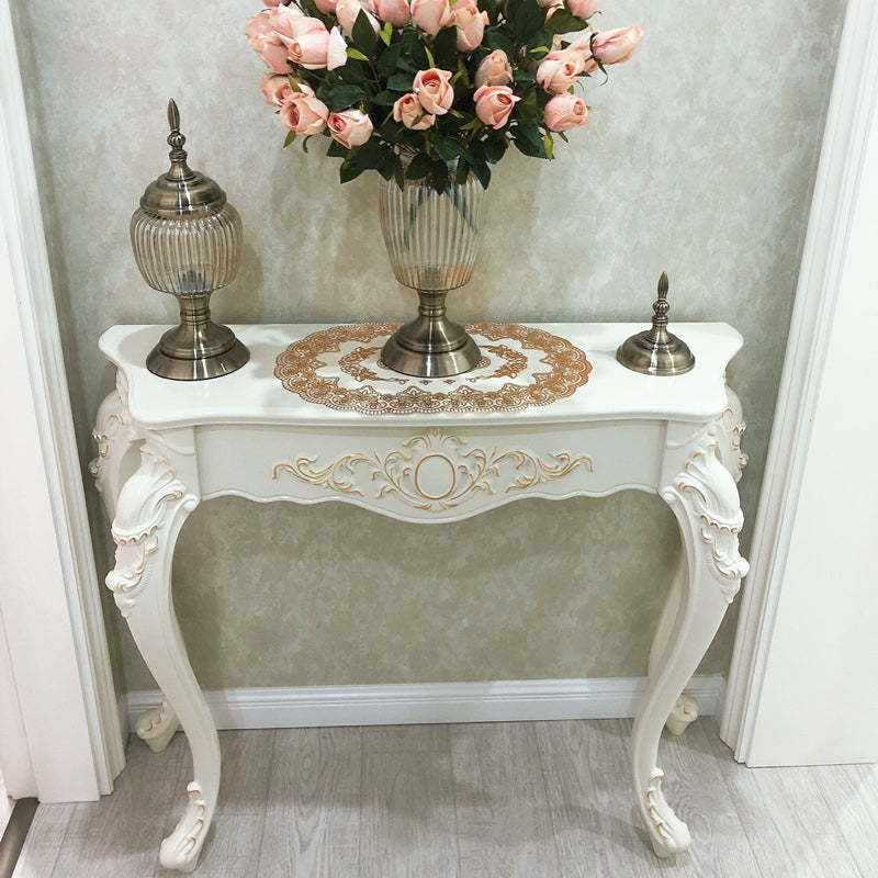 European Wood Arc Carved Console Table — Silver