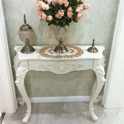 European Wood Arc Carved Console Table — Silver