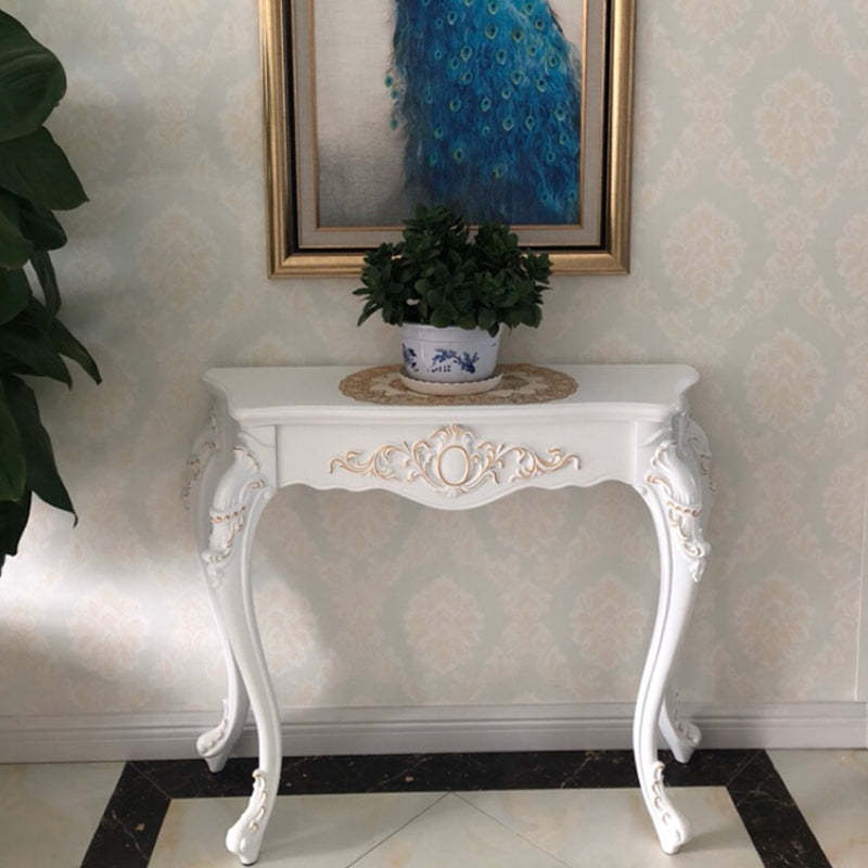 European Wood Arc Carved Console Table — Silver