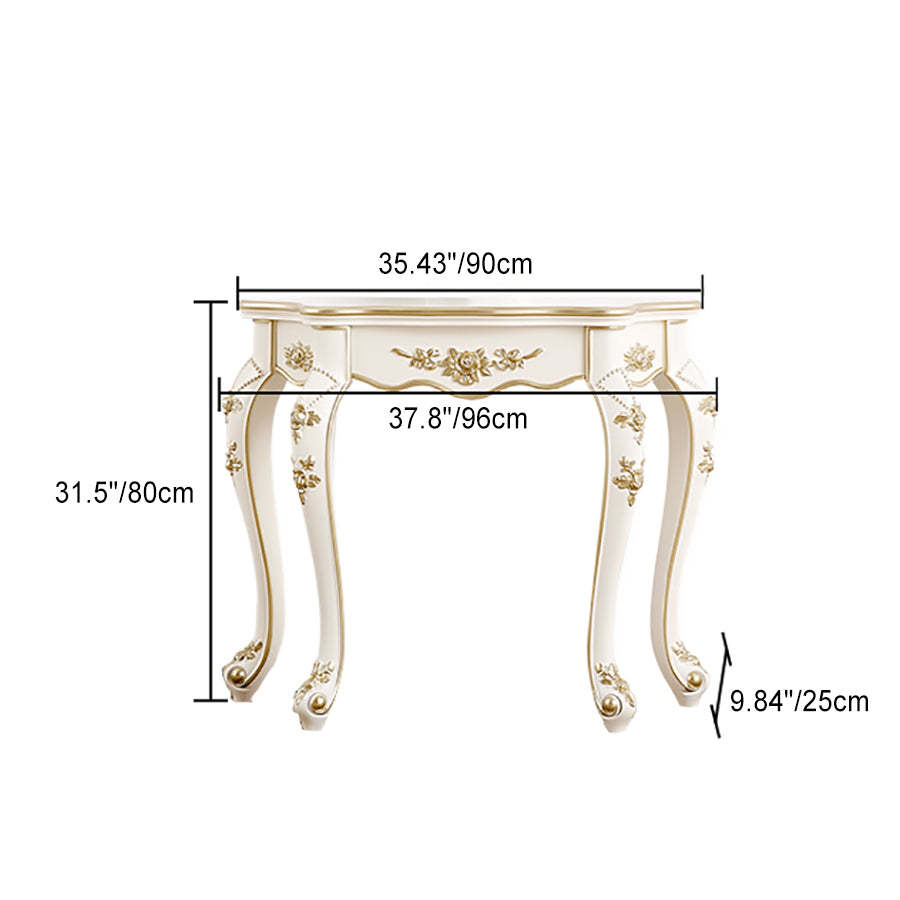 European Carved Wood Console Table — Ivory White + Champagne Gold