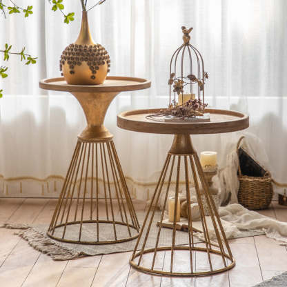 Japanese Wood Tray Iron Base Coffee Table — B