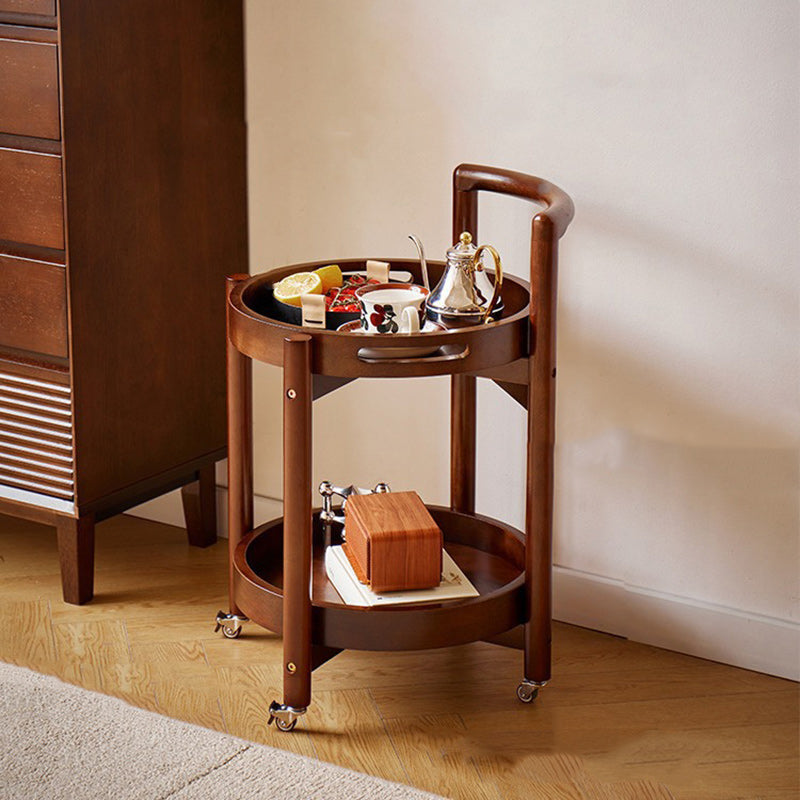 Vintage Solid Wood Tray 2-Tier Rolling Cart — Original Wood Color