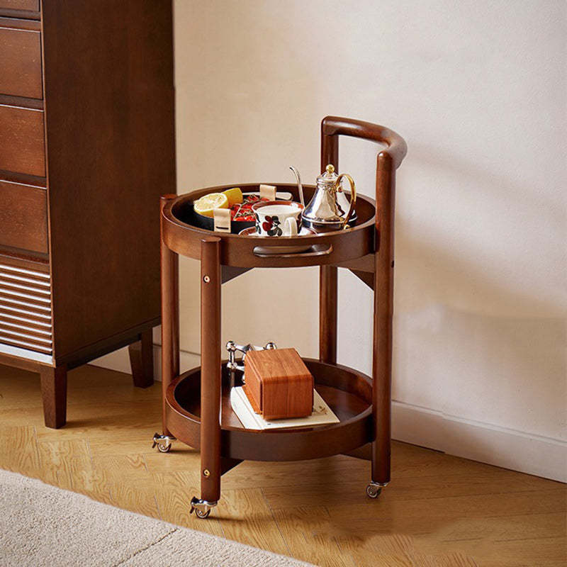 Vintage Solid Wood Tray 2-Tier Rolling Cart — Original Wood Color