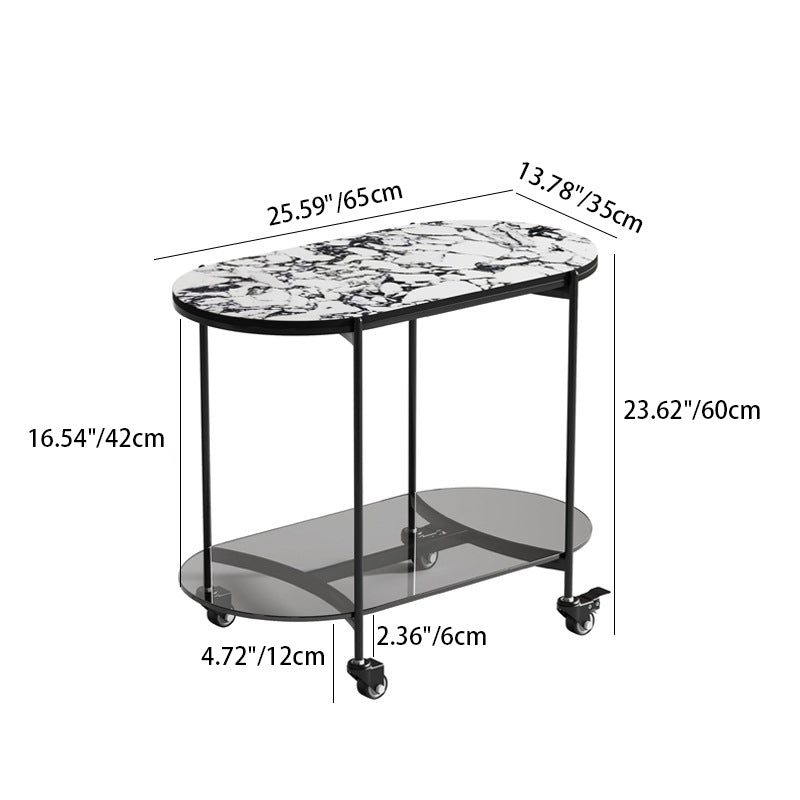 Contemporary Oval Marble Steel Caster Side Table