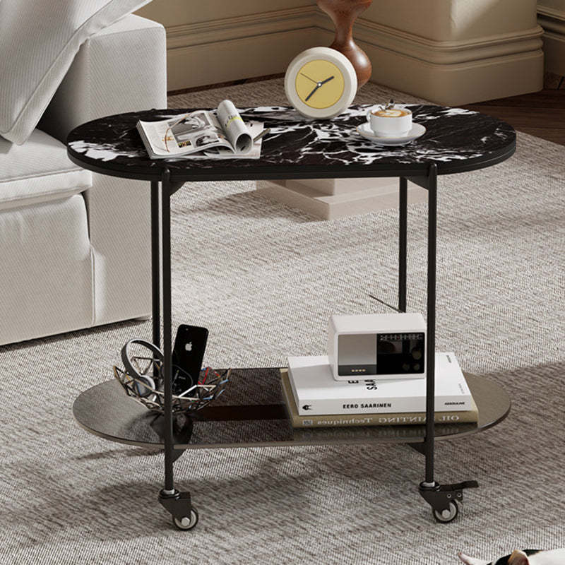 Contemporary Oval Marble Steel Caster Side Table — B