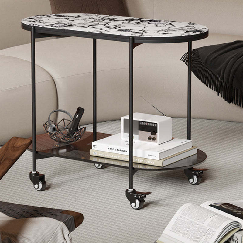 Contemporary Oval Marble Steel Caster Side Table