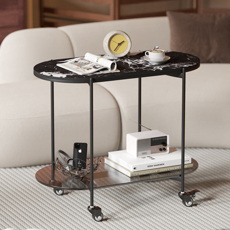 Contemporary Oval Marble Steel Caster Side Table