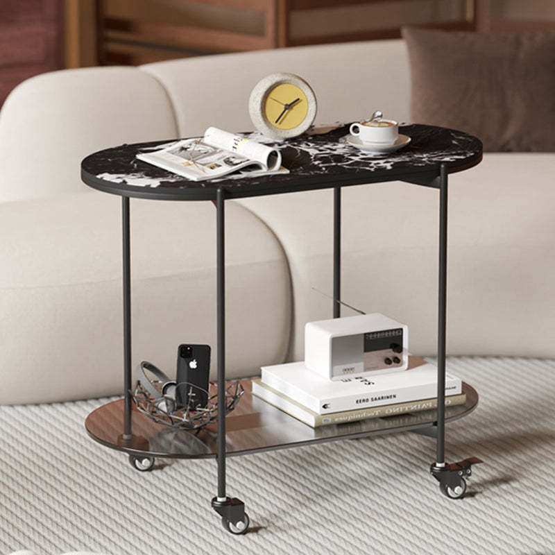 Contemporary Oval Marble Steel Caster Side Table
