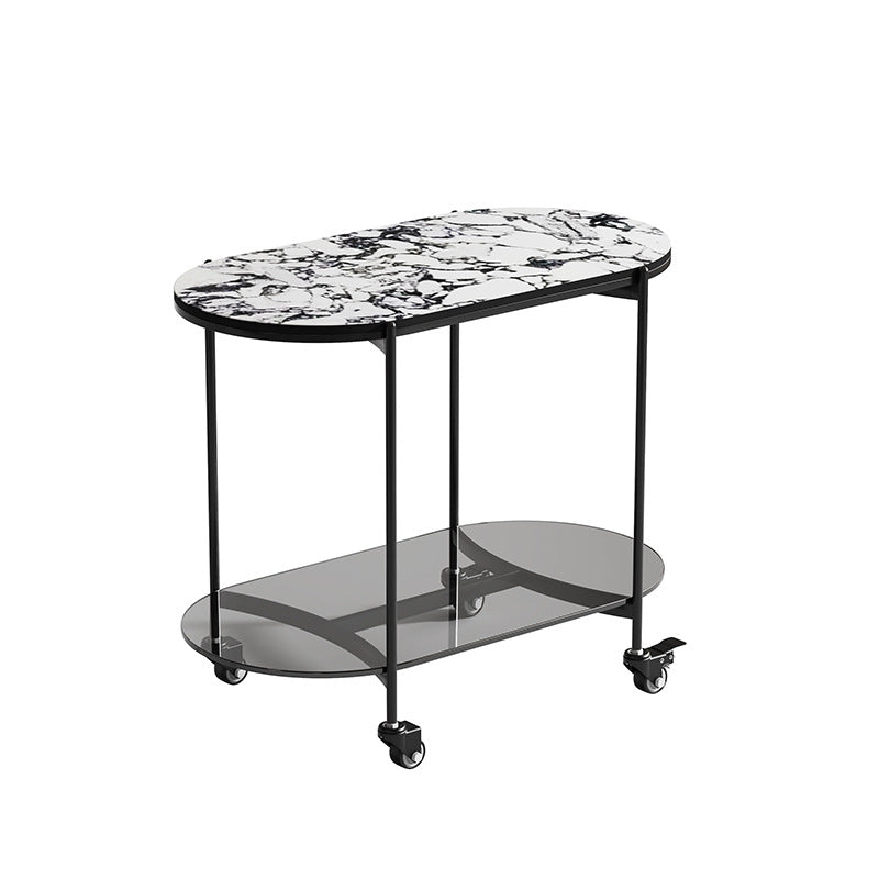Contemporary Oval Marble Steel Caster Side Table
