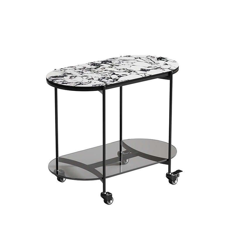 Contemporary Oval Marble Steel Caster Side Table
