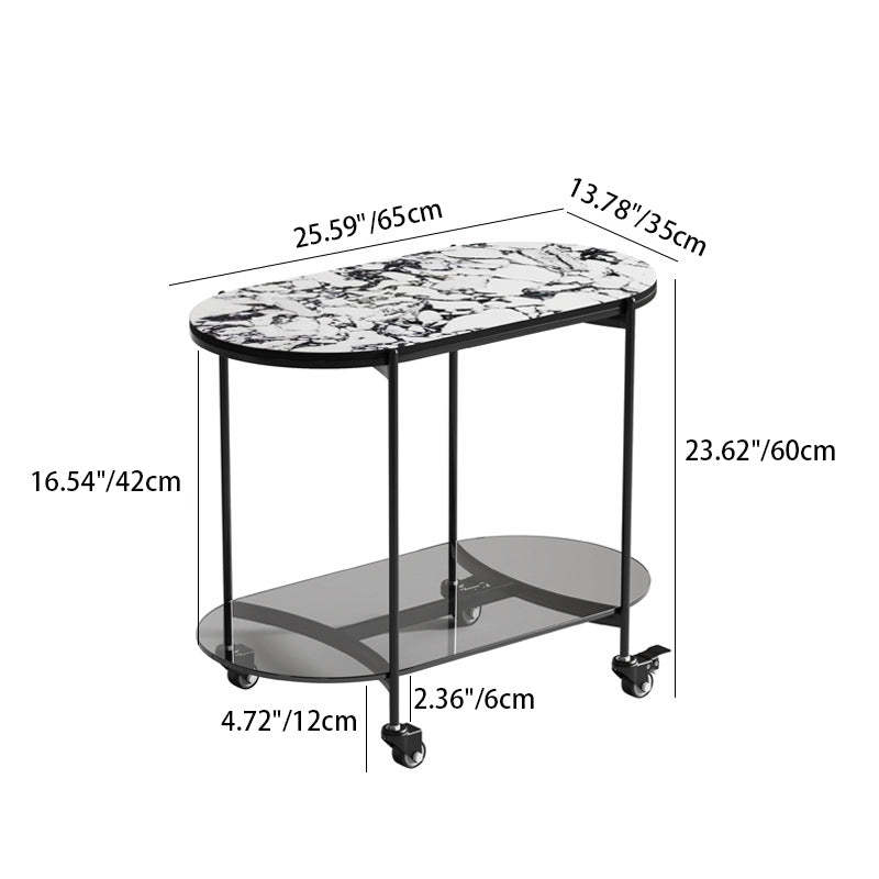 Contemporary Oval Marble Steel Caster Side Table