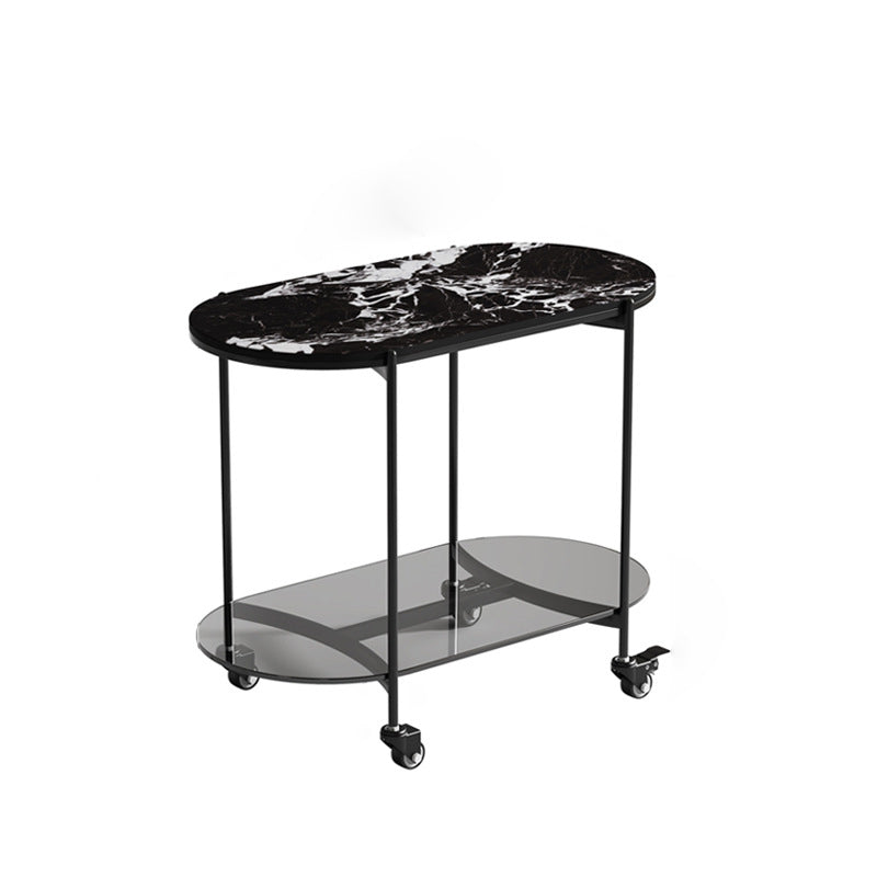 Contemporary Oval Marble Steel Caster Side Table