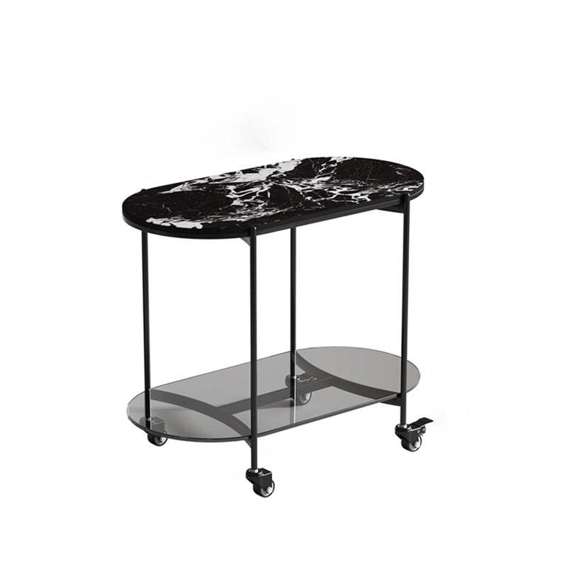 Contemporary Oval Marble Steel Caster Side Table