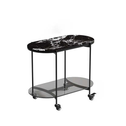 Contemporary Oval Marble Steel Caster Side Table
