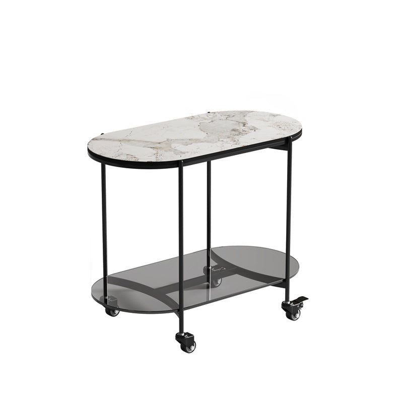Contemporary Oval Marble Steel Caster Side Table