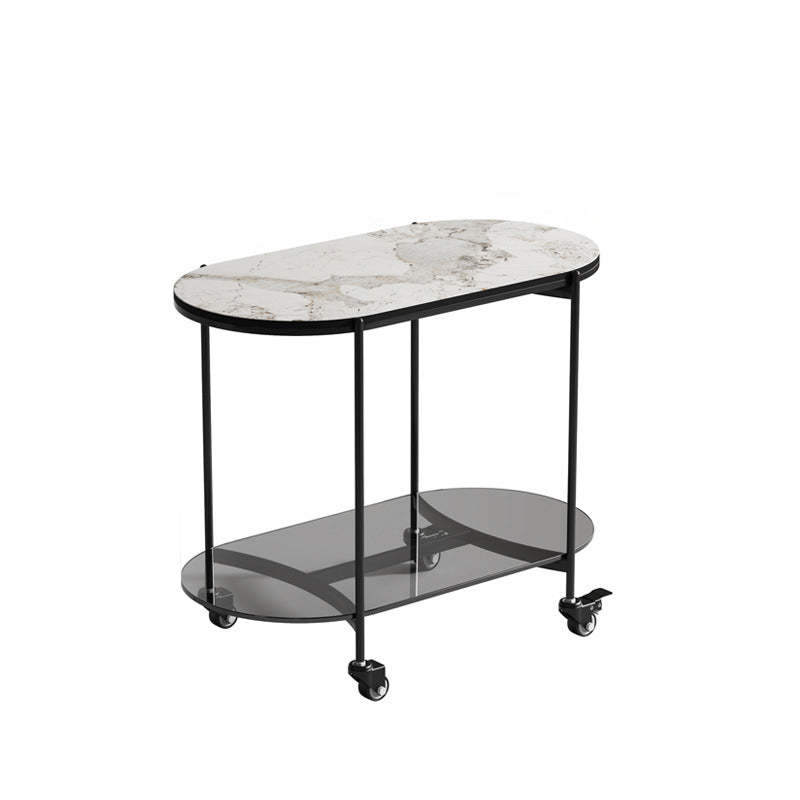 Contemporary Oval Marble Steel Caster Side Table