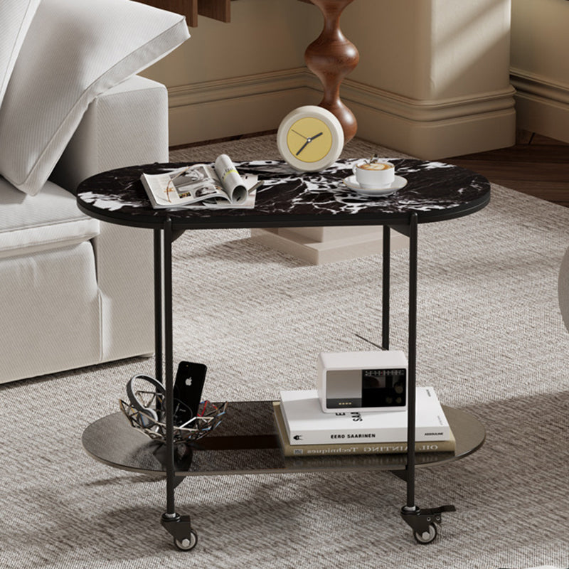 Contemporary Oval Marble Steel Caster Side Table — A